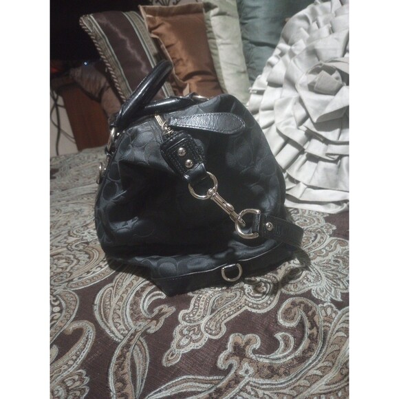 Coach Women’s Signature Logo ~ Large ~Black On Black Satchel Handbag W/ Strap - Picture 6 of 13